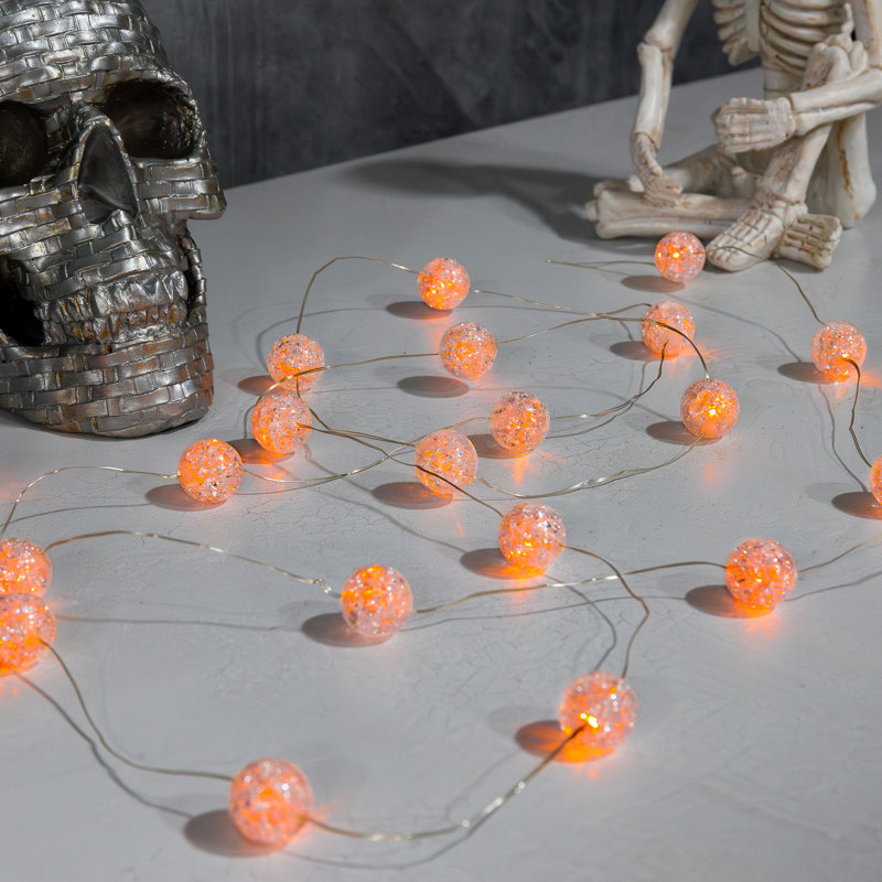 Battery Operated Mini String Light With Crackle Globes - 2 Count, Orange