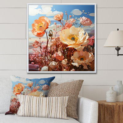 " Pink And Beige Poppies Liquid Flowering "