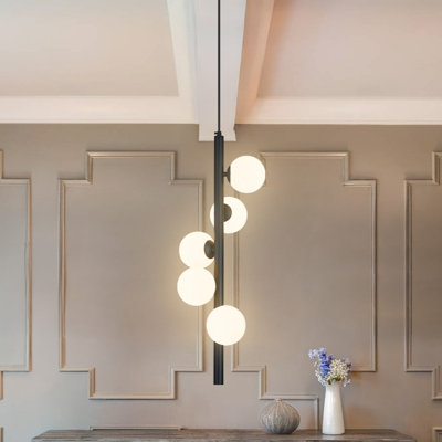 Luminaires suspendus 5 lumières en verre de lait | Style Mid-Century moderne | Mini lustre suspendu pour îlot de cuisine, salle à manger et chambre à coucher