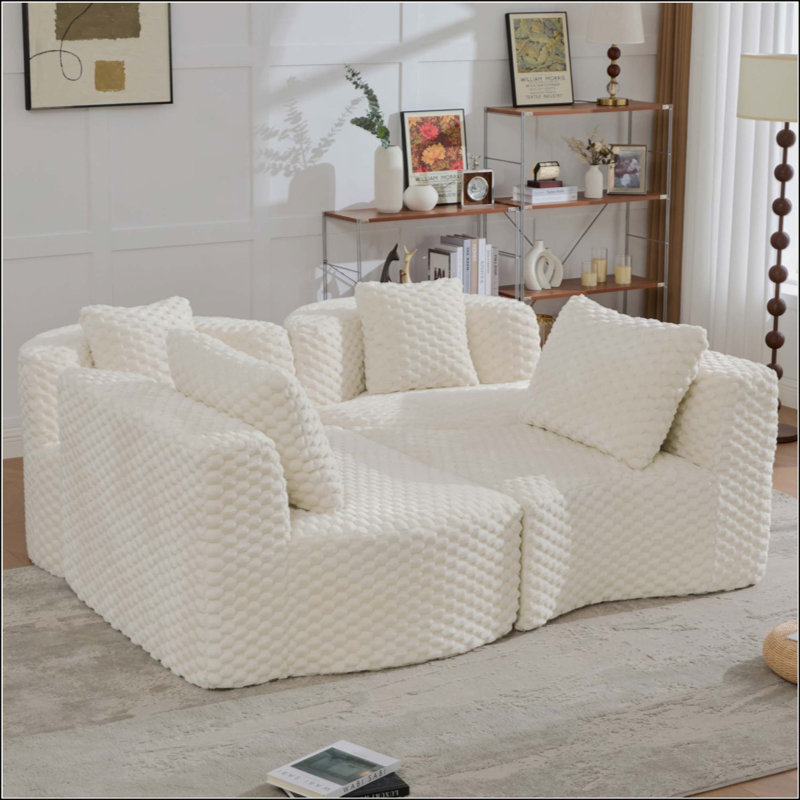 Canapé modulaire modulaire de 137,8 po sans os rembourré pour le salon, White Polyester