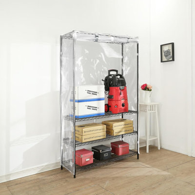 Heavy-Duty Waterproof Wire Shelf Cover For Garage Storage, Universal Fit With Zippered Access And Side Storage Bags