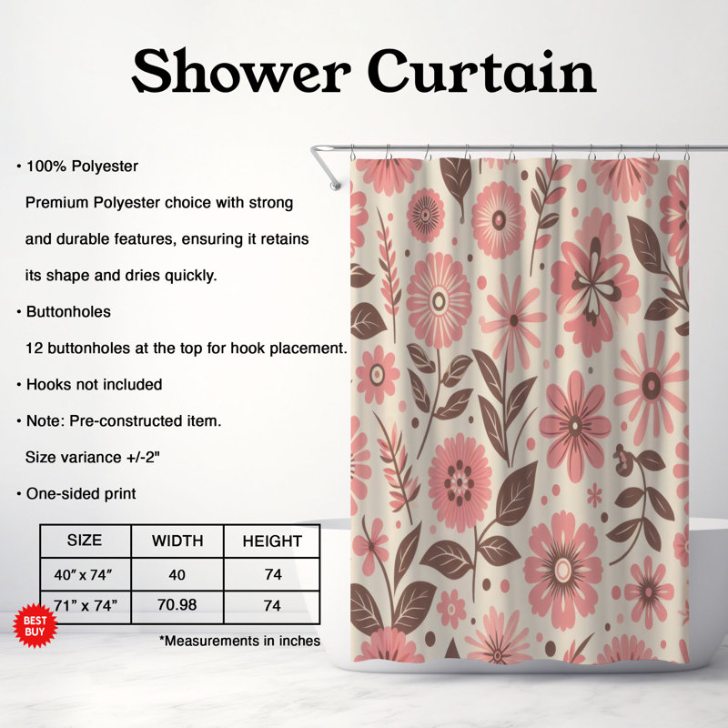 Rideau de douche 1 pièce Flower Power Bloom, H 74 po x l 71 po