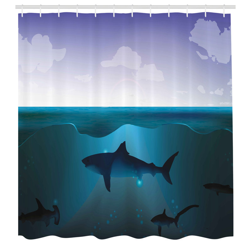 Laurius Underwater Shower Curtain Wild Sharks in Sea 32630, 84'' H x 69'' W