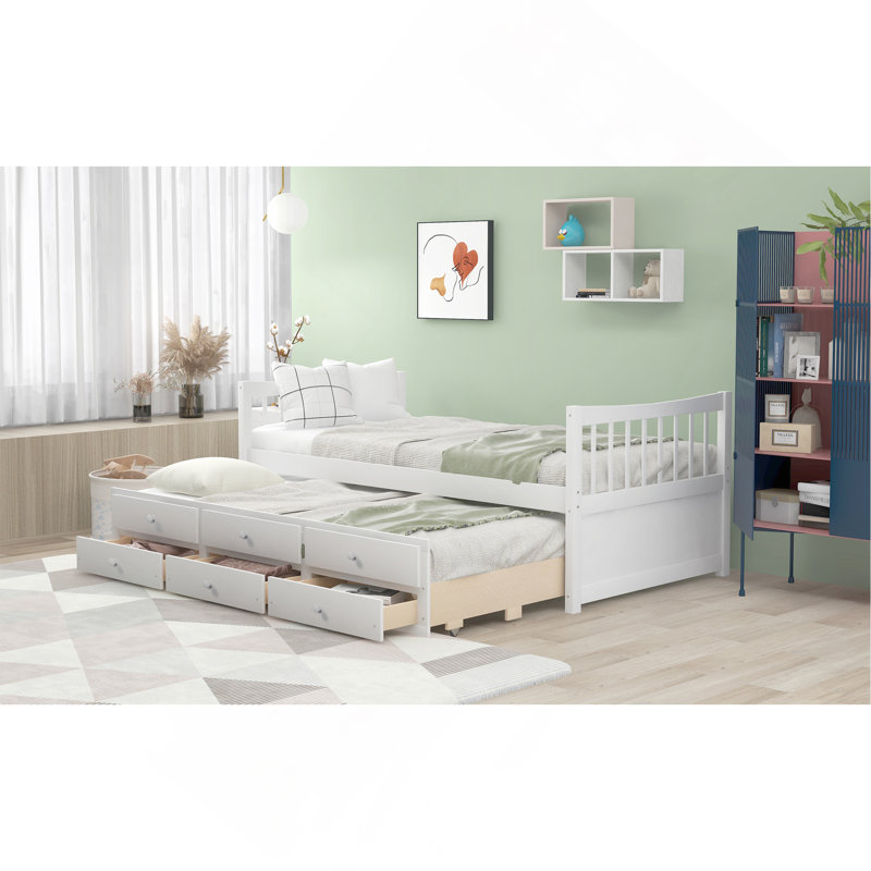 Lit de jour avec couchette et tiroirs, taille simple, Blanc
