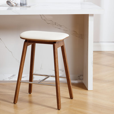 26" Solid Wood Backless Bar Stools, Saddle Counter Height Barstools