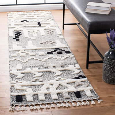 Tapis ivoire / noir en laine noué à la main Coppola Southwestern
