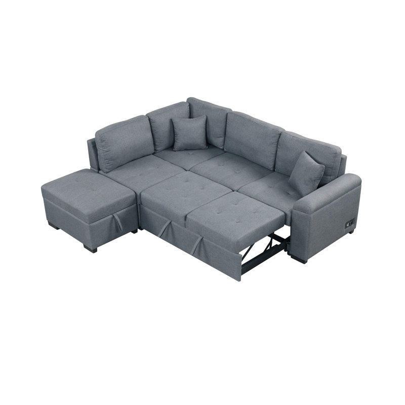 Canapé-lit modulaire, canapé-lit d'angle en forme de L avec repose-pieds et rangement avec accoudoirs cachés et charge USB pour le salon