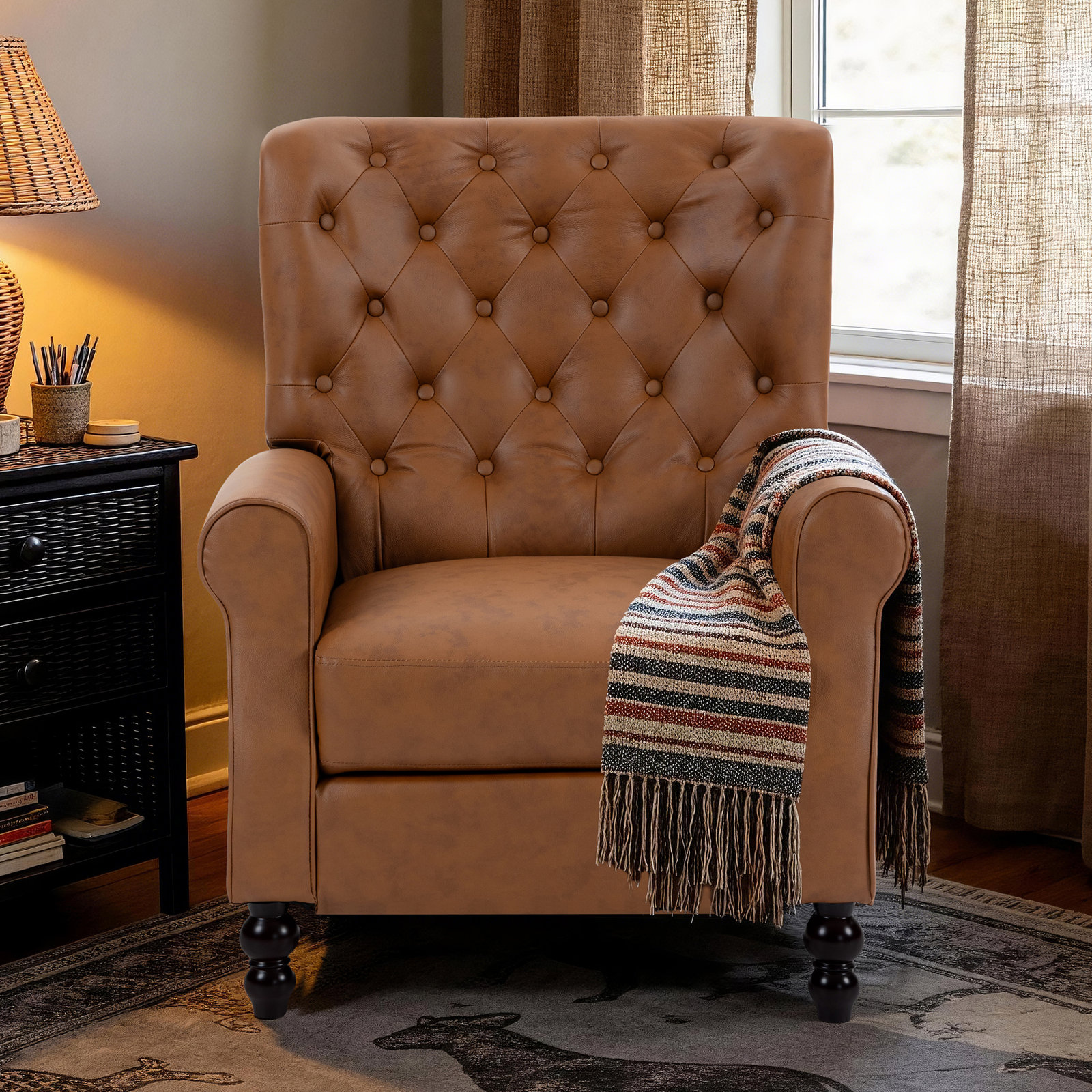 Amara 33" Genuine Leather Manual Recliner, Brown