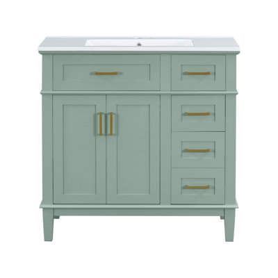 36 Inch Modern Bathroom Vanity With Ceramic Sink, Soft Close Doors, And 4 Drawers For Small Bathrooms