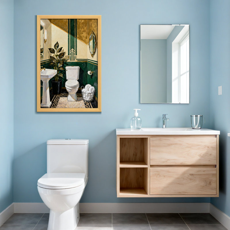 Salle de bain de style art déco avec accents verts et dorés, H 30 po x l 20 po, Toile tendue, Ne s’applique pas