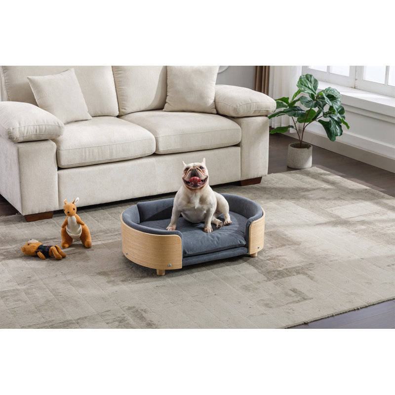 Canapé pour chien de style scandinave, Moyen (H 9,85 po x l 30,7 po x P 20,08 po), Gris foncé / naturel