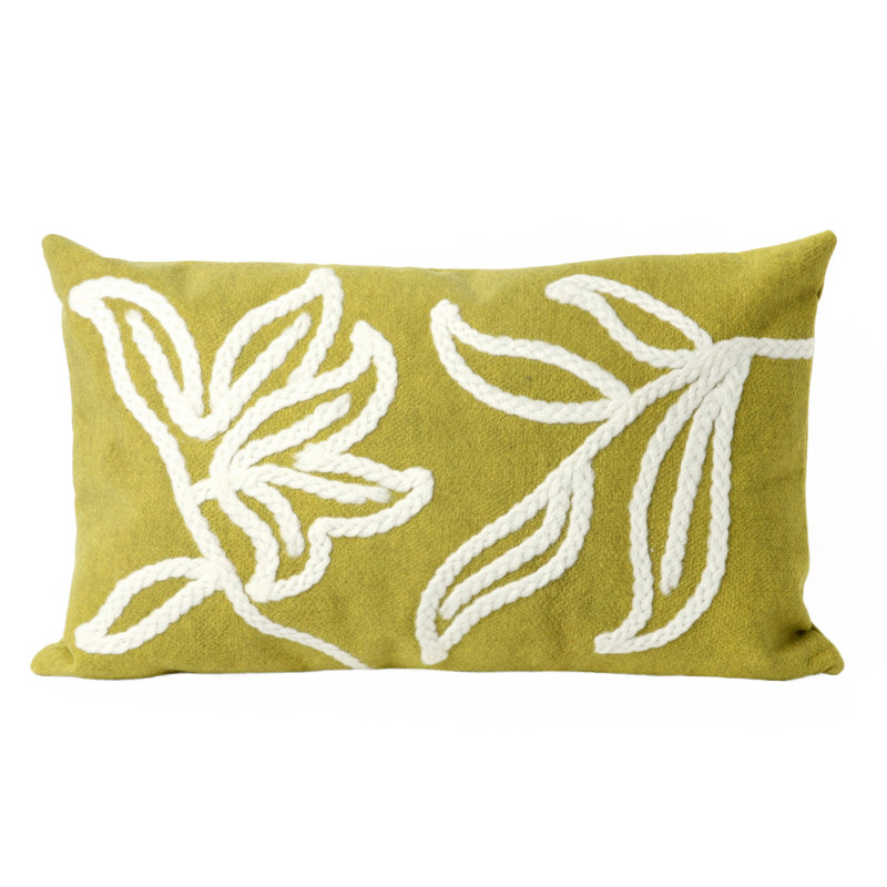 Embroidered Outdoor Throw Pillow, Lime