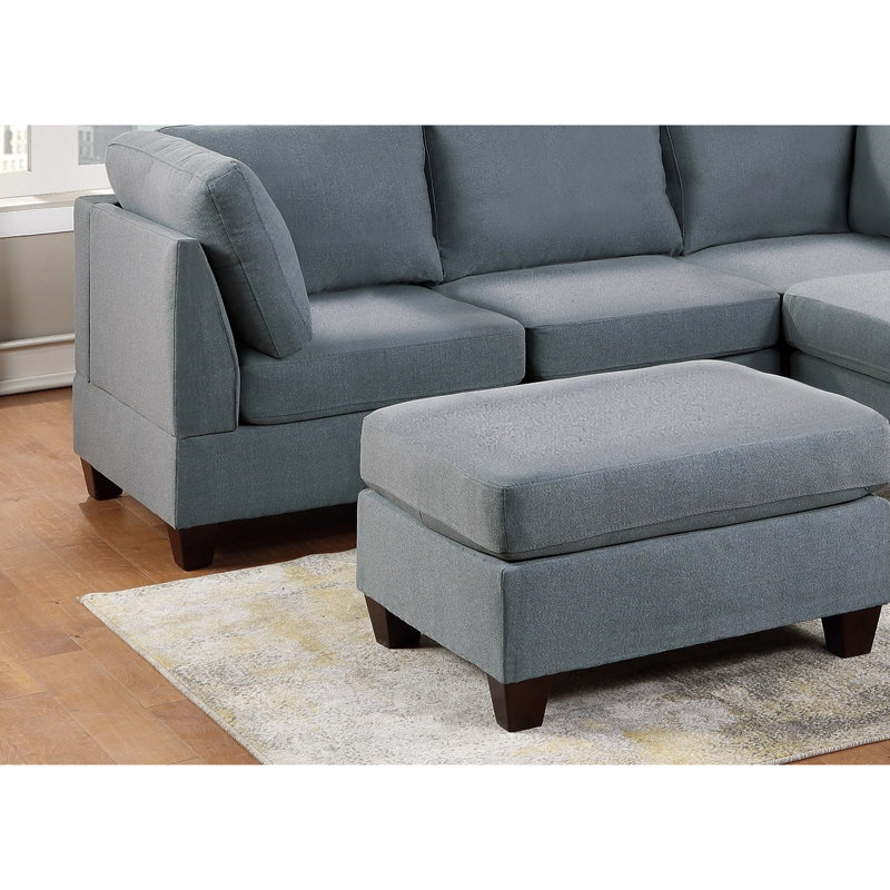 Grey Linen Fabric Living Room Sectional With & 6Pc For Comfort L-Shaped In