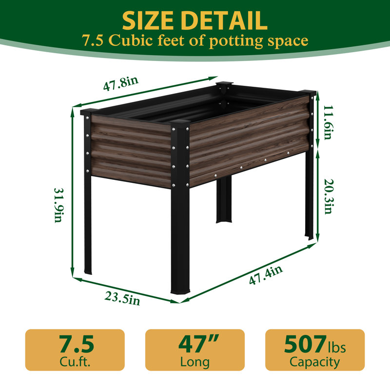 Galvanized Steel Elevated Planter With Fabric Liner & Drainage Holes, Rustic