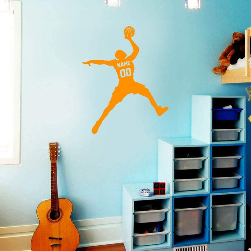 Décalcomanie murale Trinx Basketball Dunking Ball avec nom personnalisé - CS40, H 21 po x l 18 po, Orangé, Oui