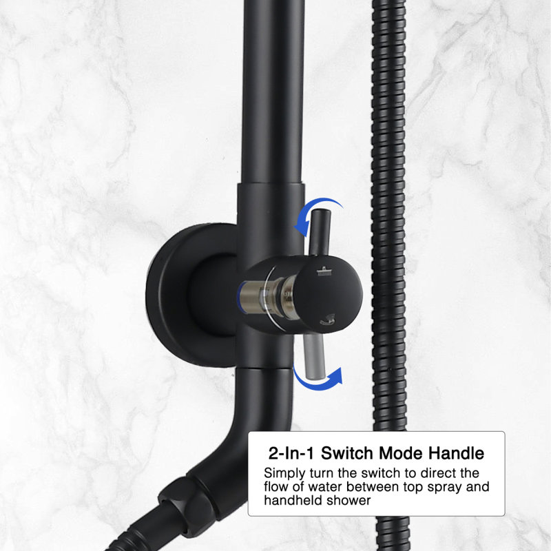 10" Rainfall Shower Head And Handheld Showerhead Combo Shower System With Slide Bar, Matte Black