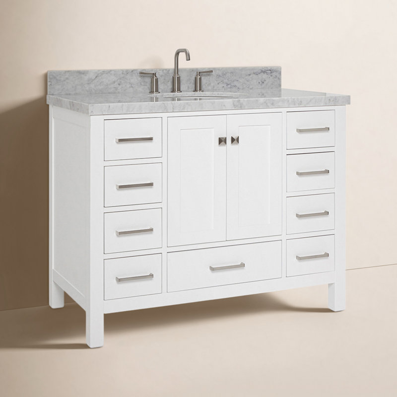 Ensemble de meuble-lavabo simple 43 po Cambridge, Blanc / nickel brossé, Ovale