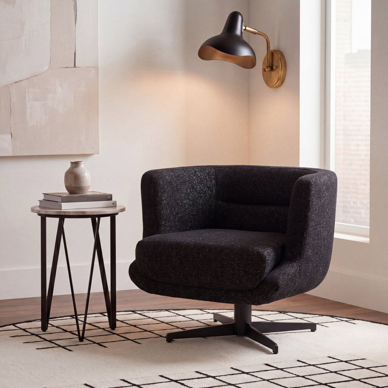 Fauteuil demi-tonneau pivotant de 27,17 po Arnelle, 100% polyester noir