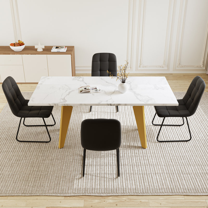 Ensemble de table de salle à manger à tréteaux pour 4 personnes, 5 pièces: table, 4 chaises, Noir