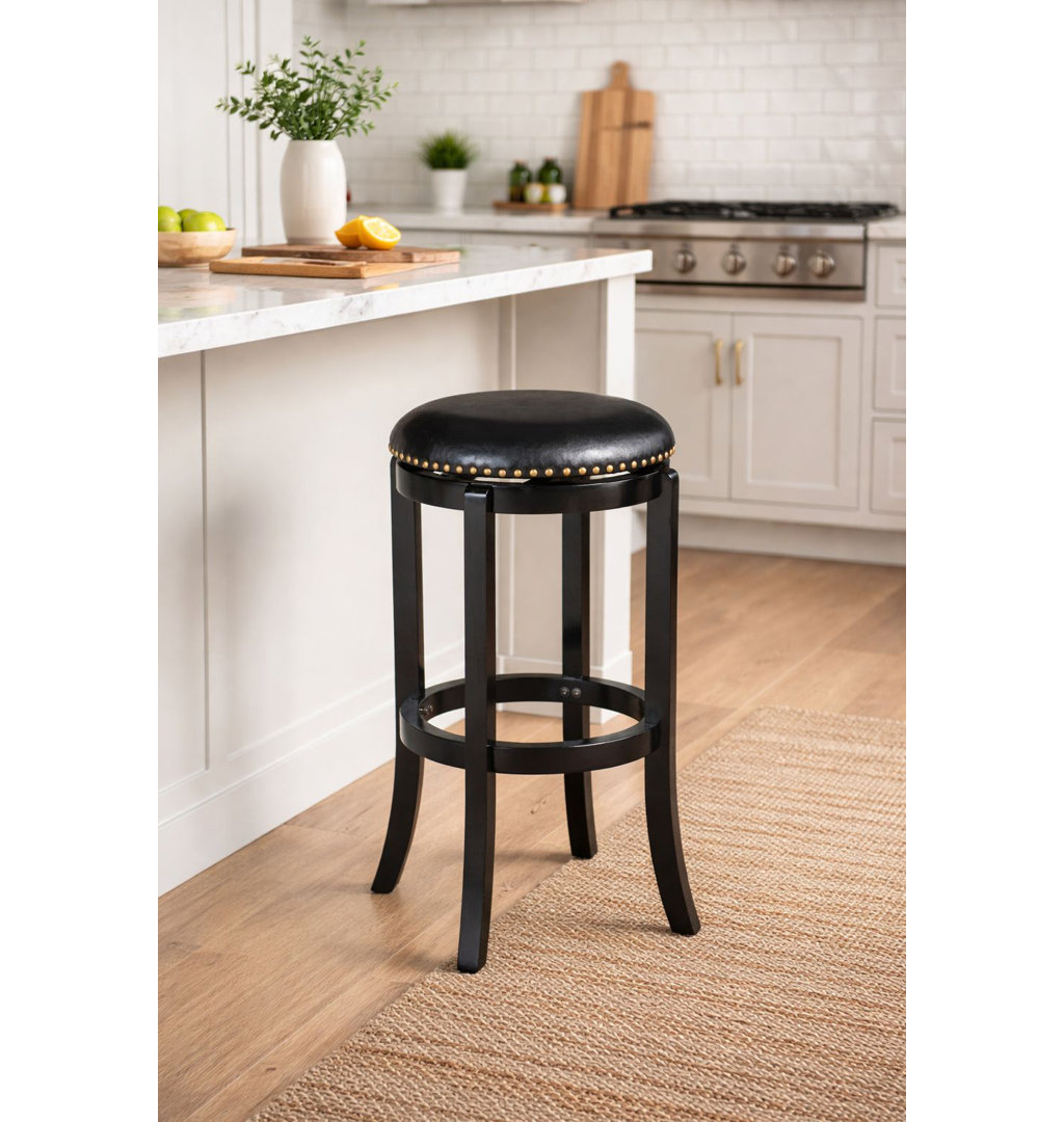 Ameil Swivel Upholstered Counter Stool with Solid Wood Frame Lark Manor™ 