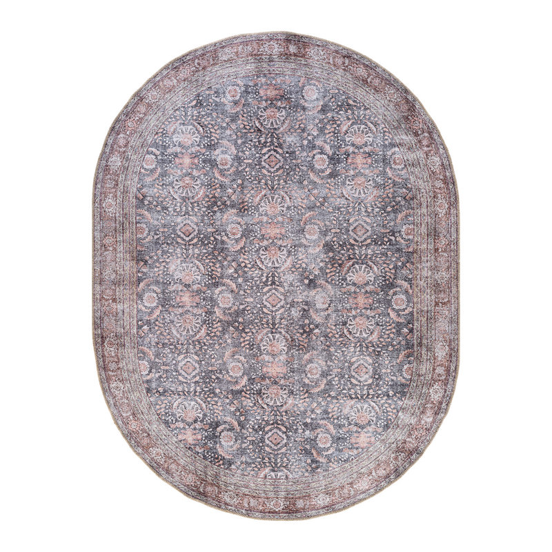 Tapis gris anthracite lavable à la machine Labarbera, Ovale 5 pi x7 pi