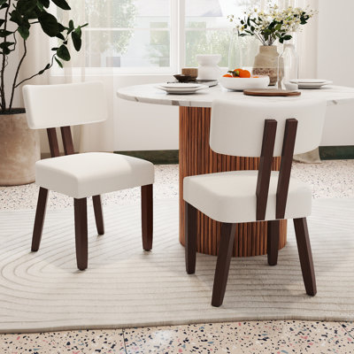18'' H Mid Century Upholstered Side Dining Chairs With Brown Solid Wood Legs