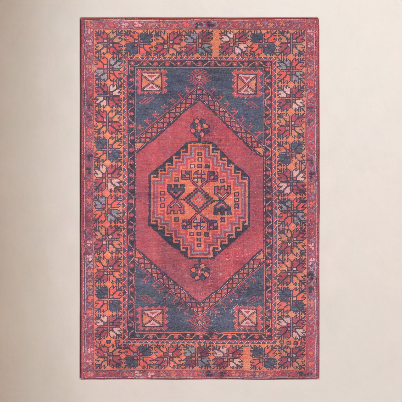 Isthia Red Blue Orange Oriental Rug, Rectangle 3' x 5'