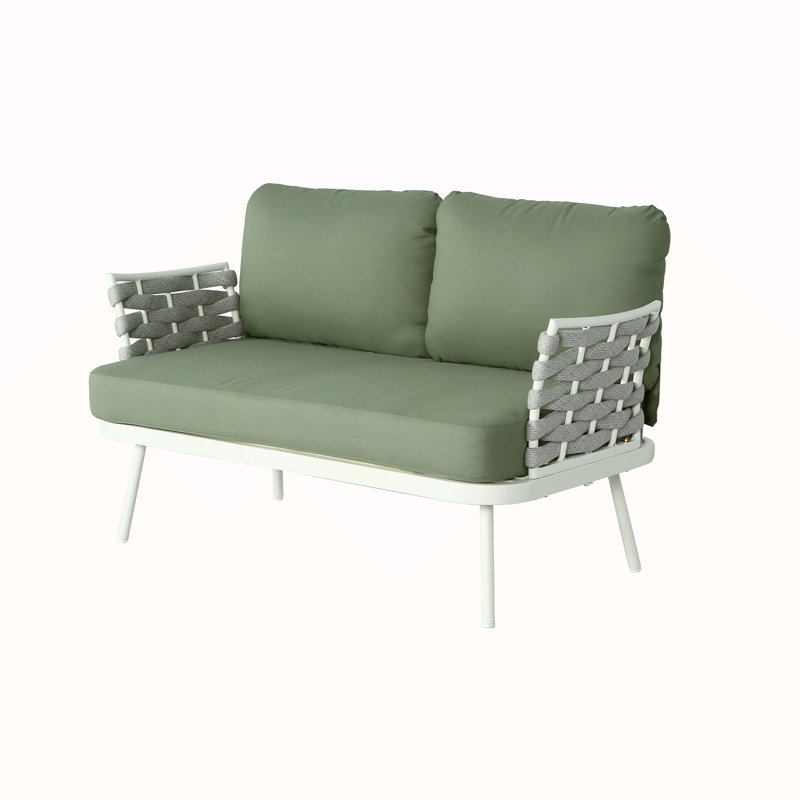 Causeuse et table en acier Mariano, blanc cassé et vert, Vert, Blanc cassé