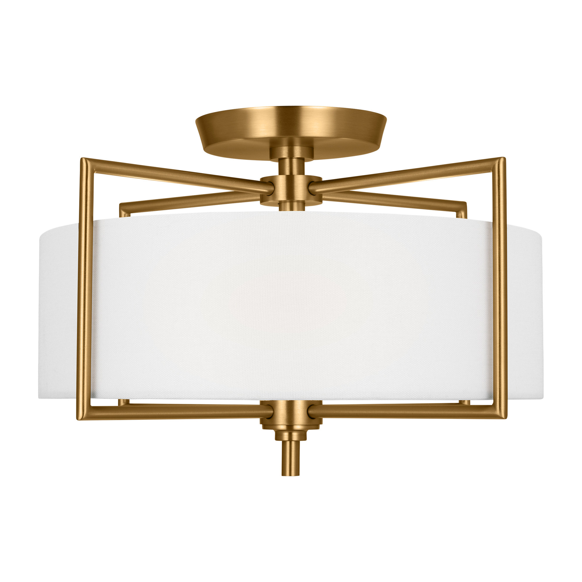 Fabric Semi Flush Mount, Burnished Brass, 10" H x 15" W x 15" D