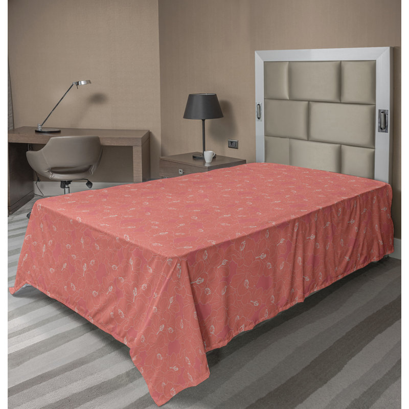 Drap plat moderne de style bohème Ambesonne, Drap plat pour lit simple TG, Terre de Sienne brûlée / motif floral corail ros