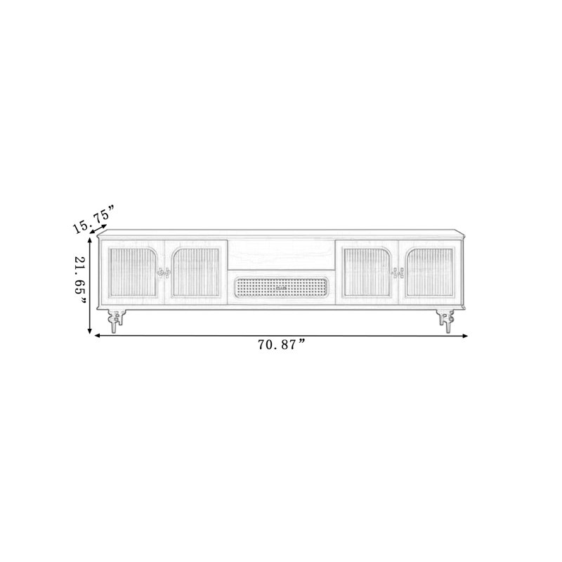 Meuble télé rétro en bois manufacturé noir, H 21,65 po x L 70,87 po x l 15,75 po