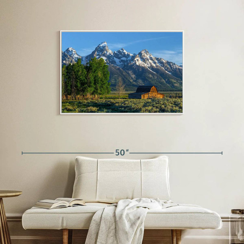 Grange des montagnes Grand Teton, Cadre flottant blanc, 37 po x 25 po