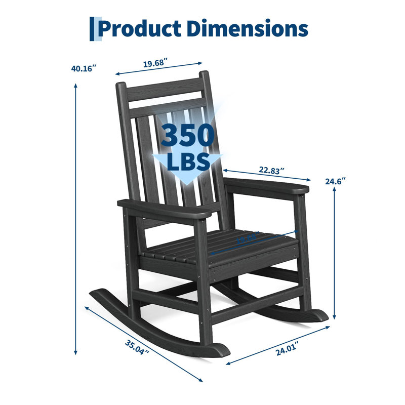 Adirondack Rocking Chair with High Back & Wide Armrests – Ergonomic Outdoor Porch Rocker, All Weather Porch Rocker for Lawn