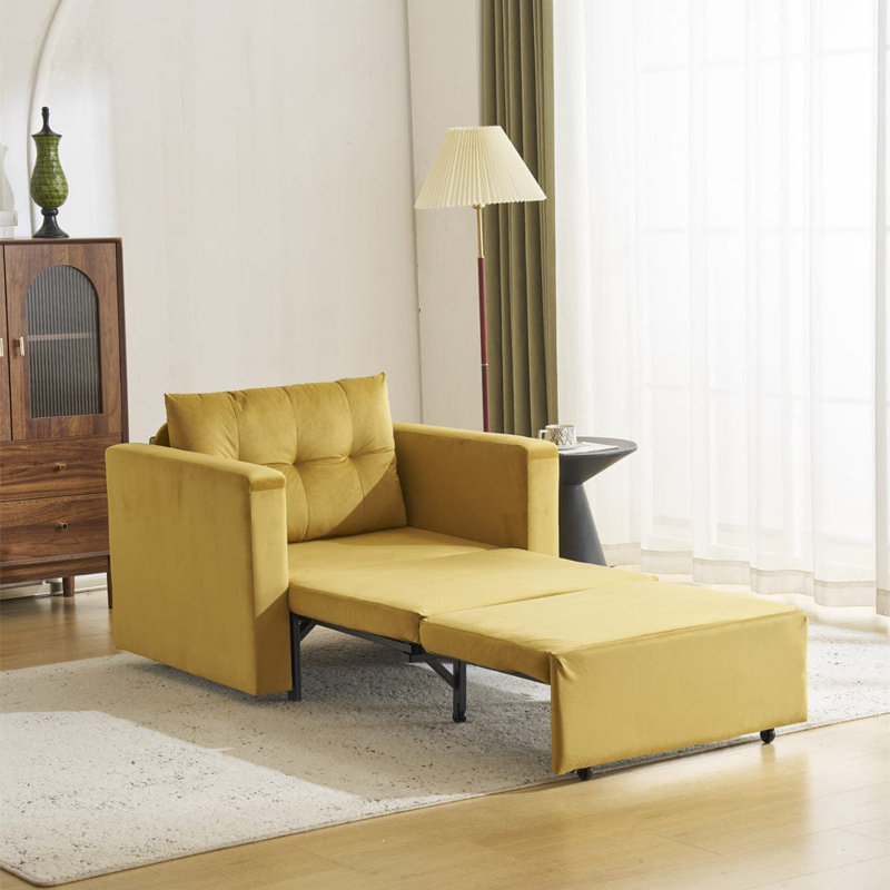 1 Seater Convertible Chair, Mustard Velvet
