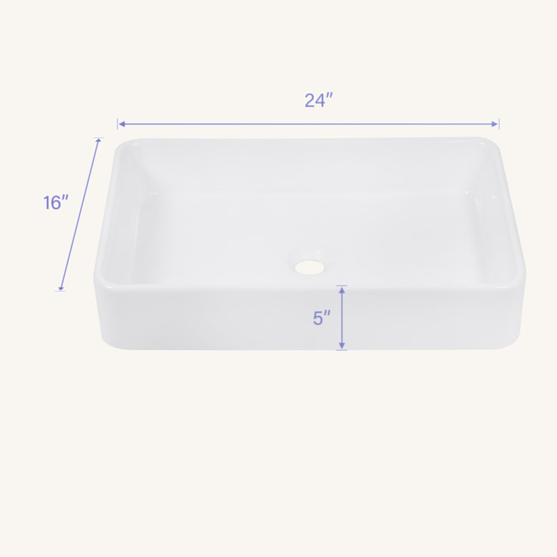 Lavabo de salle de bain vasque rectangulaire en céramique blanche 24 po x 16 po