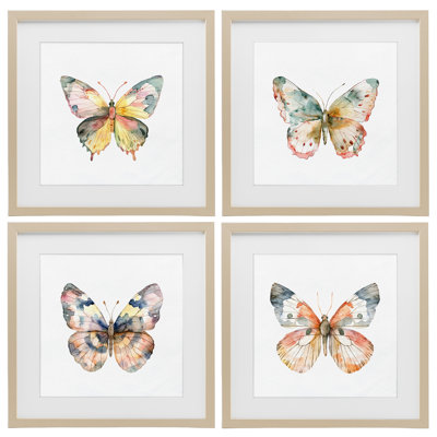 «Watercolor Butterfly Forms», ensemble de 4 reproductions encadrées sous verre, par Kim Allen