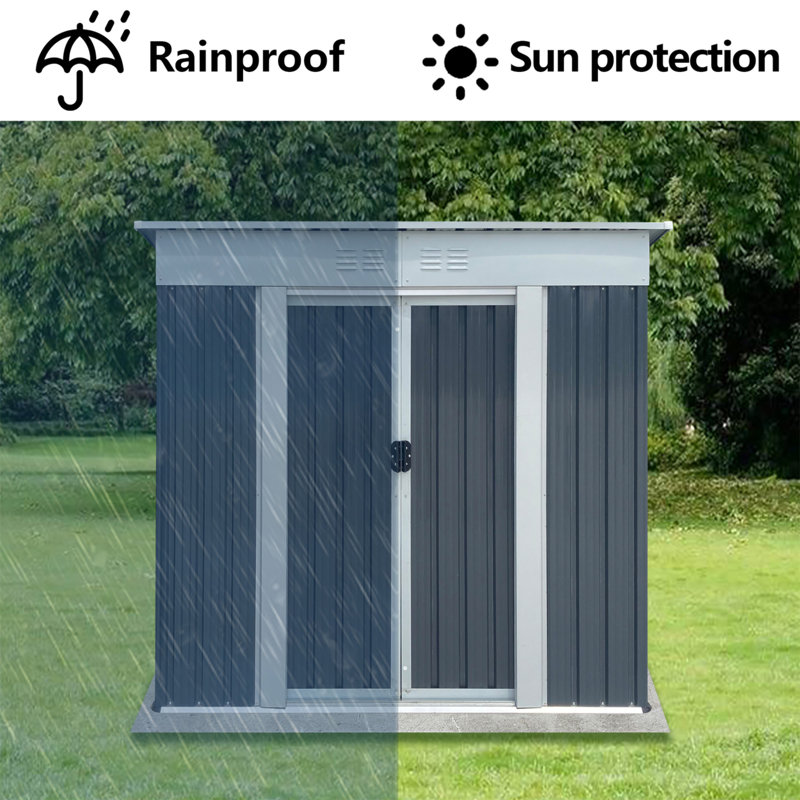 Remise de rangement extérieure pour toit-terrasse de 6 pi x 4 pi, Gris, 72.5" H x 74.7" W x 45.7" D