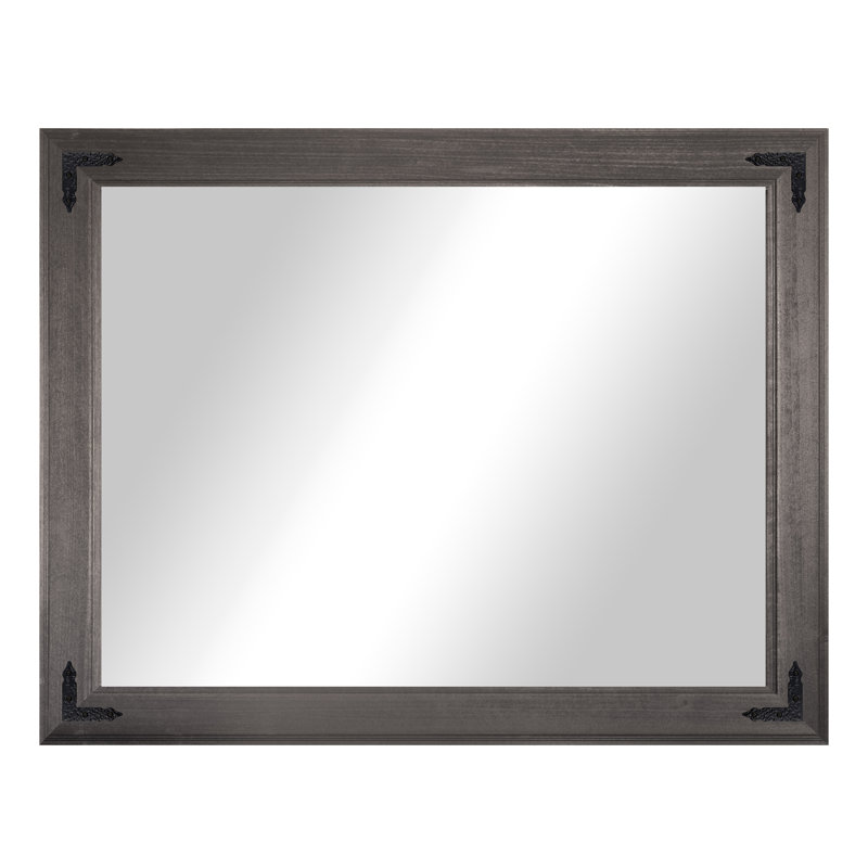 Rayne Heritage Hardwood Poplar Mirror With Decorative Corner Brackets, 42 x 33, Carbon Gray