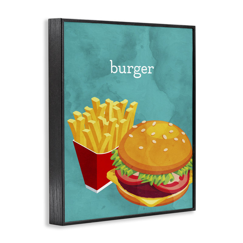 «Satisfiant Burger & Fries», estampe numérique, conception de Kim Allen, H 30 po x l 24 po, Giclée encadrée noir minuit