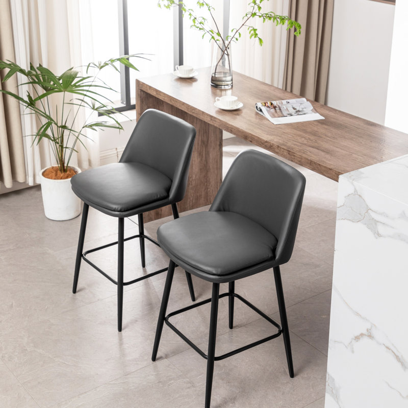Ensemble de 2 tabourets de bar pivotants à hauteur de comptoir pivotant à 360 ° avec dossier et pieds en métal pour îlot de cuisine et pub, toile de lin