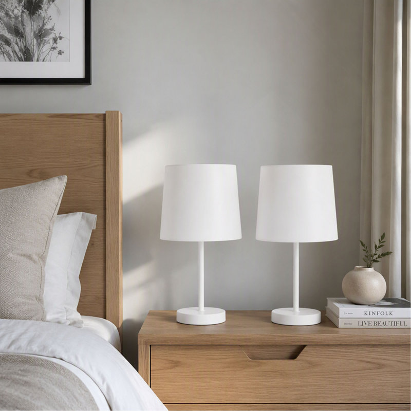 Lampe d'appoint, ensemble de 2,40 cm, style contemporain, métal avec abat-jour blanc, Blanc