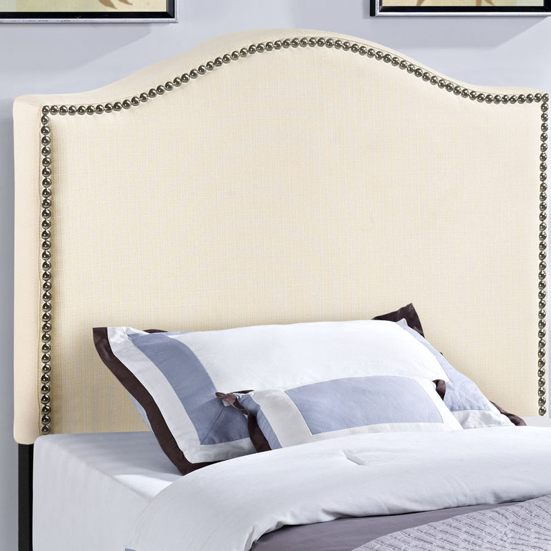 Curl Nailhead Upholstered Headboard, Ivory, Ivory, Twin