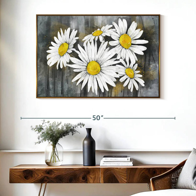 Bouquet de marguerites, 40 po x 27 po, Cadre flottant doré