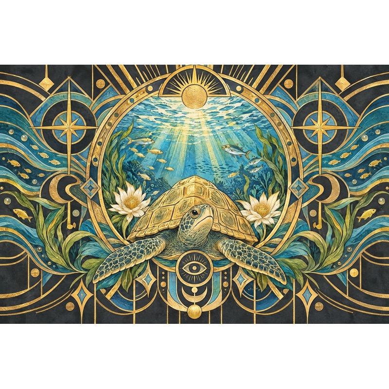 Murale tortue de mer, 180 po x 120 po, Peler et coller
