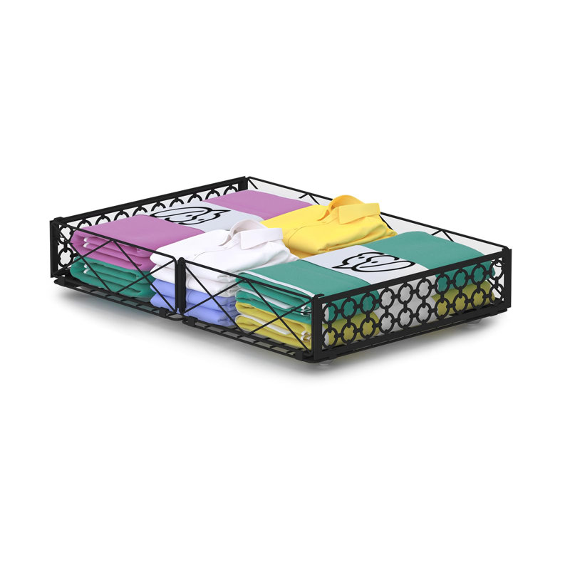 Black Metal Foldable Under Bed Storage Box with Wheels