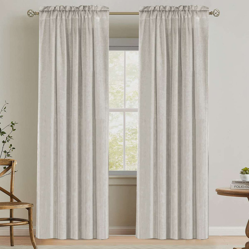 Linen Rod Pocket Curtains for Living Room 2 Panel Pocket Drape Semi Sheer Neutral Country Rustic Farmhouse Boho Curtain Bedroom Light Filtering