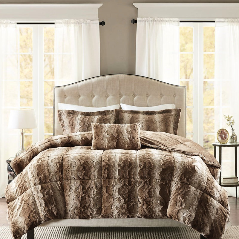 Édredon en fausse fourrure de luxe pour lit double / grand, édredon doux, 2 taies décoratives, coussin 4 pi
