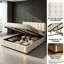 EU Double & King Size Velvet Ottoman Bed With Motion Sensor LED Lights, Upholstered Cloud Tufted Frame, Beige -1658482775