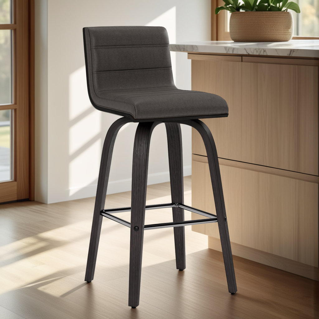 Biance Swivel Bar and Counter Stool, Gray Faux Leather, Counter Stool (26" Seat Height), Black
