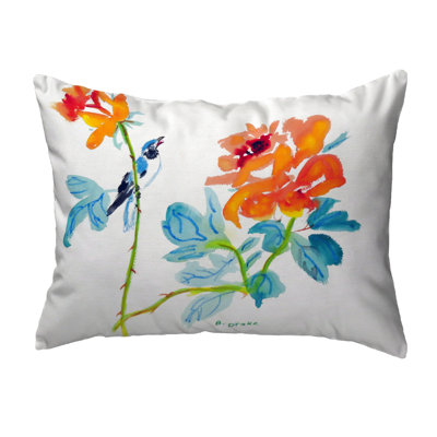  Bird and Roses Outdoor Rectangular Pillow Cover & Insert